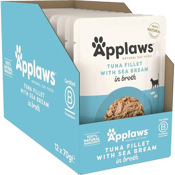 Applaws Kattepouch med Tun og Havbars – 12 stk. til katte