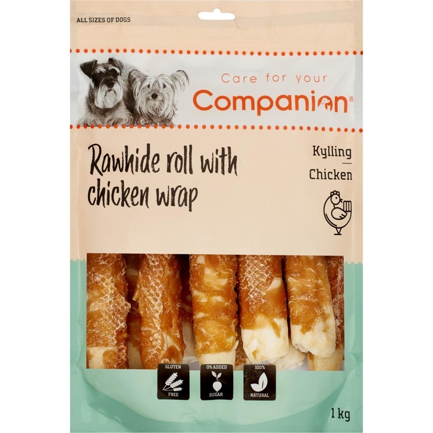 Kyllingefyldt Råhudsrolle til Hunde - 1 kg Snacktilbud!