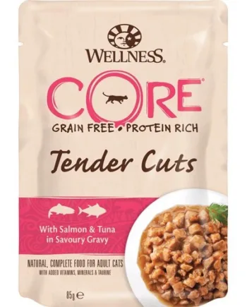 Core Tender Cuts Laks og Tun til Katte 85g - Fantastisk Smag!