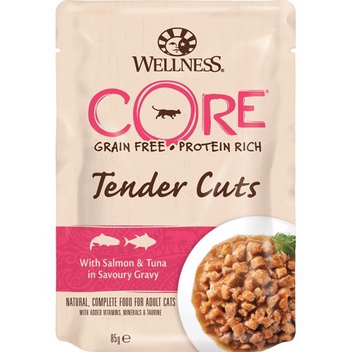 Core Tender Cuts Laks og Tun til Katte 85g - Fantastisk Smag!