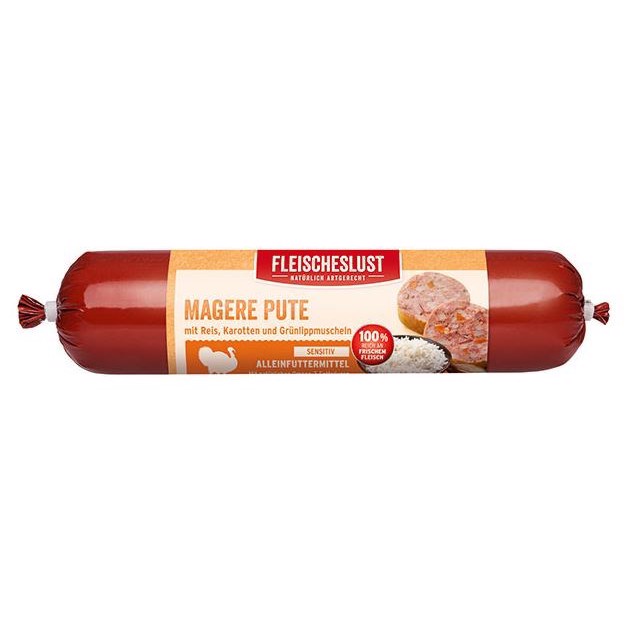 Fleischelust Hundefoder: Kalkunpølse med Gulerod 400g