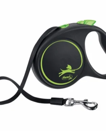 Flexi Båndline i Sort med Grønne Detaljer - 5m, Max 25 kg