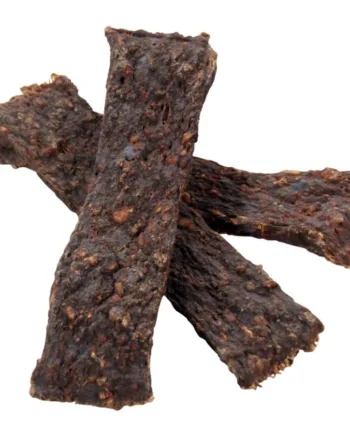 Ovnbagte Krondyr Kødstrips til Hunde – Sund Snack 200g