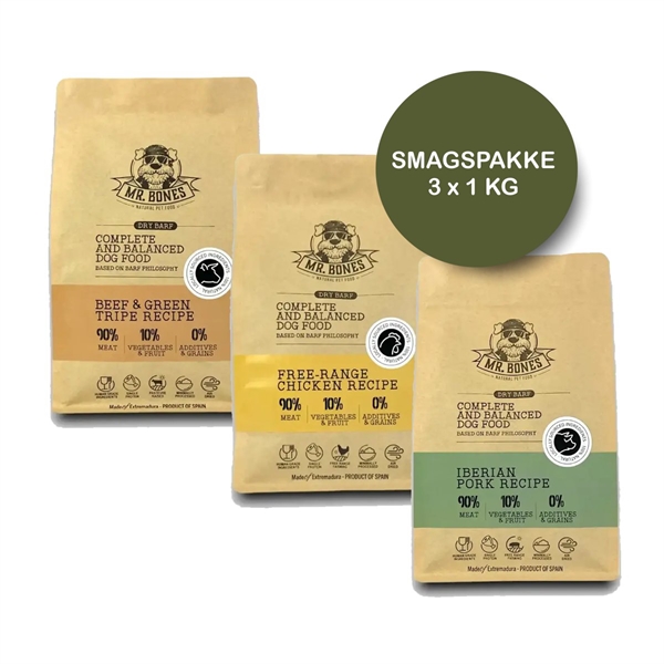 Mr. Bones Dry Barf Hundefoder Smagspakke – Naturlig Fodring