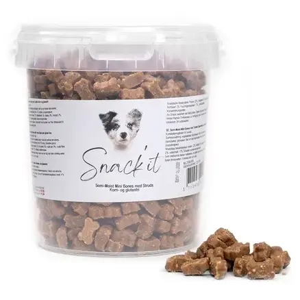 Snackit Mini Bones med Struds 500g – Lækre Hundegodbidder