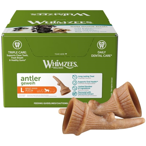 Whimzees Antler Tandpleje til Store Hunde – 22 Stk Godbidder
