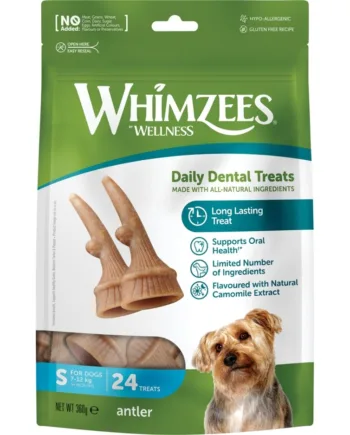 Whimzees Antler Tyggeben til Hunde - 24 Stk Snack 360g