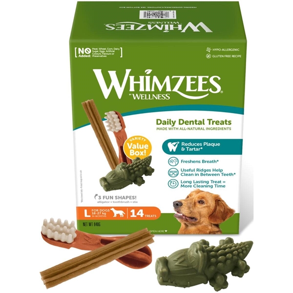 Whimzees Tyggeben Mix Box til Store Hunde – 14 Snacks!