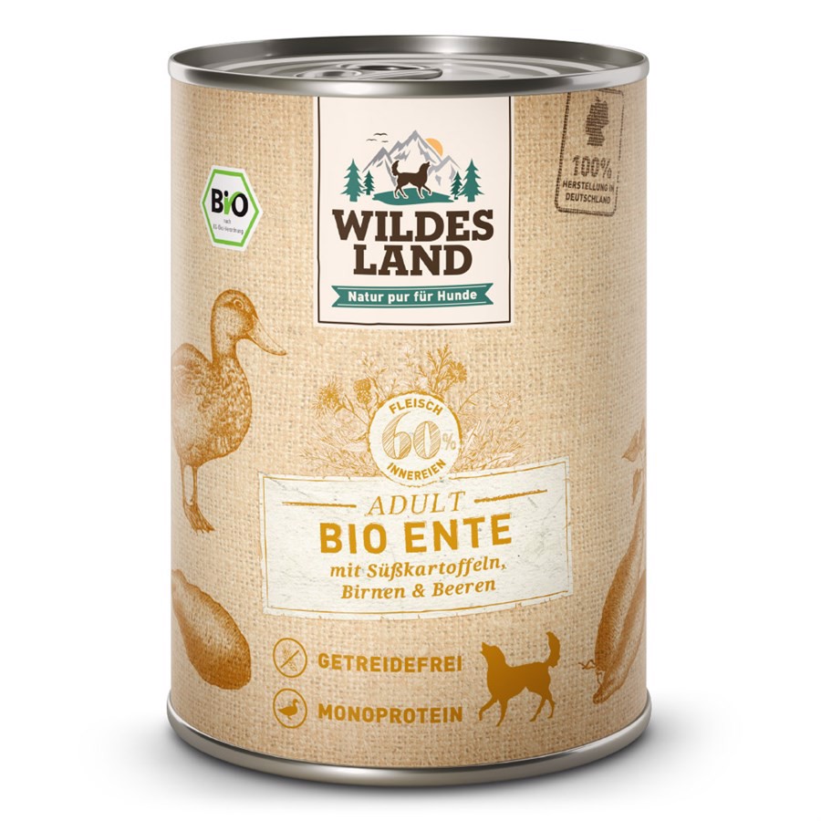 Økologisk Dåsemad med And til Hunde – 400g på Udsalg!