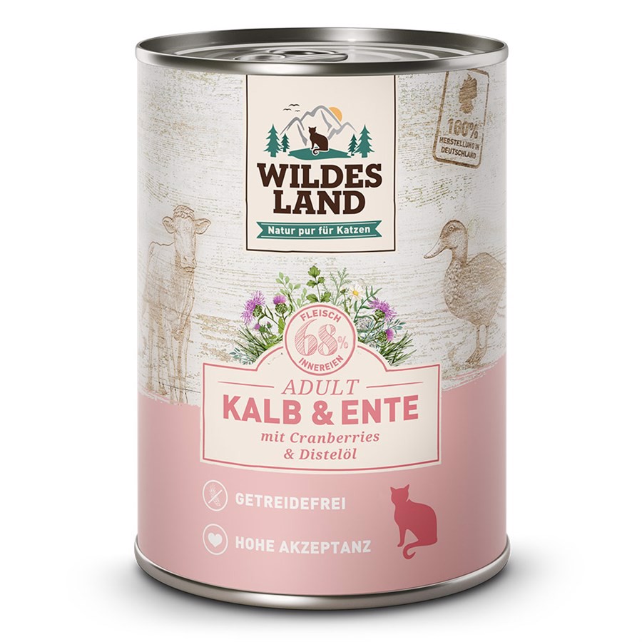 Wildes Land Kattefoder: Kalv & And med Tranebær 400g