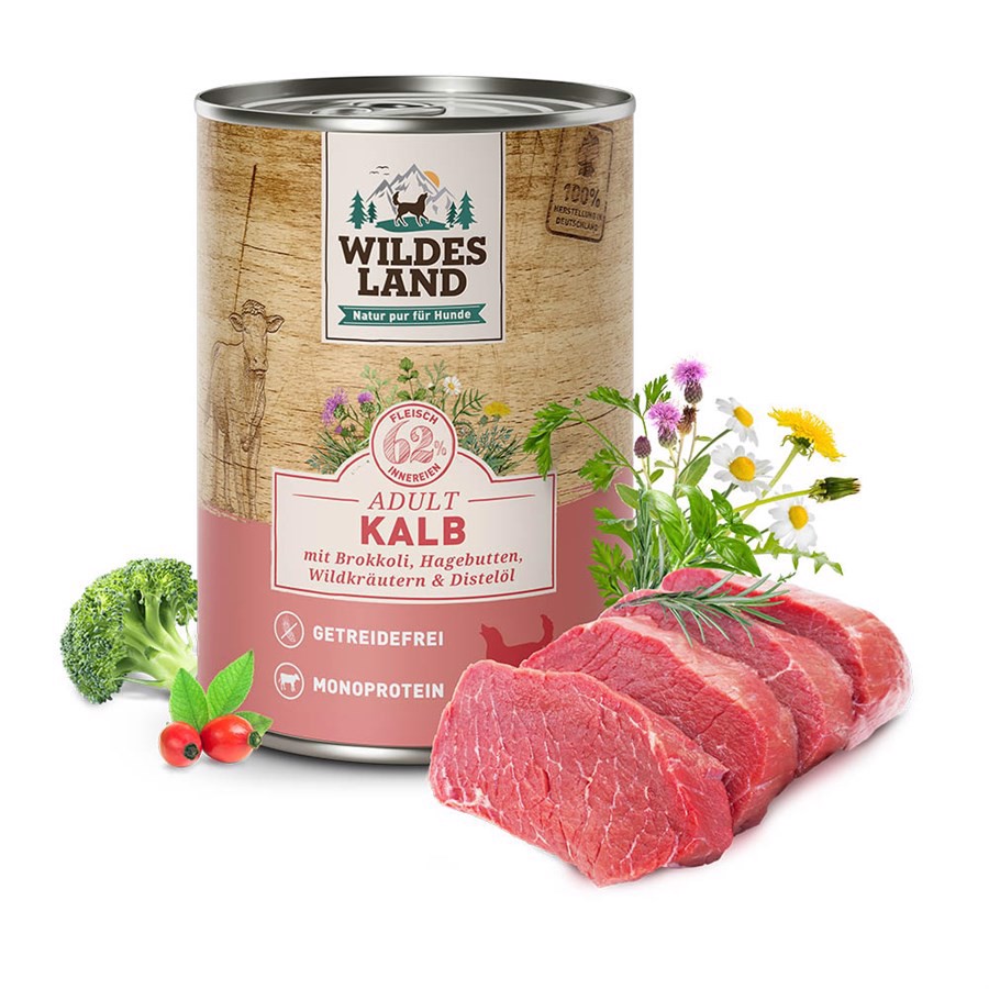 Wildes Land Kornfri Kalv Dåsemad til Hunde 400g – Kvalitet!
