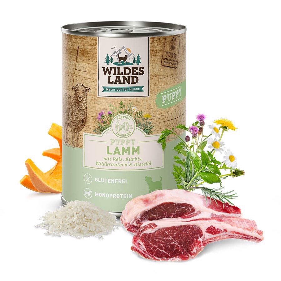 Wildes Land Hvalpe Dåsemad med Lam og Ris 400g - Kvalitet!