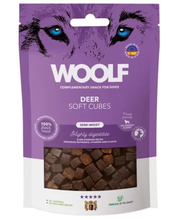 Woolf Soft Cubes Hjort 100g – Sund kornfri hundegodbid