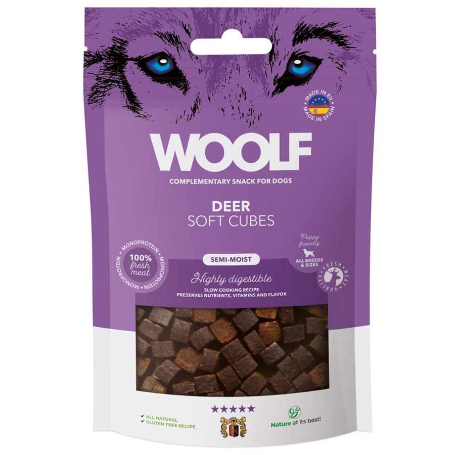 Woolf Soft Cubes Hjort 100g – Sund kornfri hundegodbid