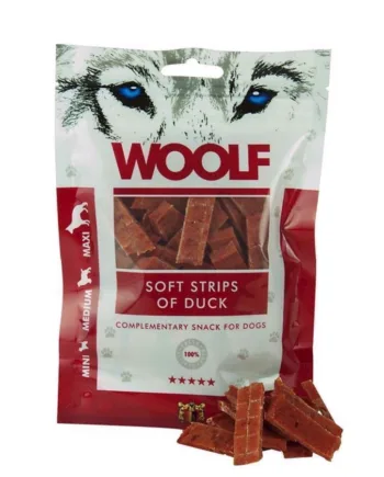 Woolf Andekød Strips – Lækre Kornfri Godbidder til Hunde