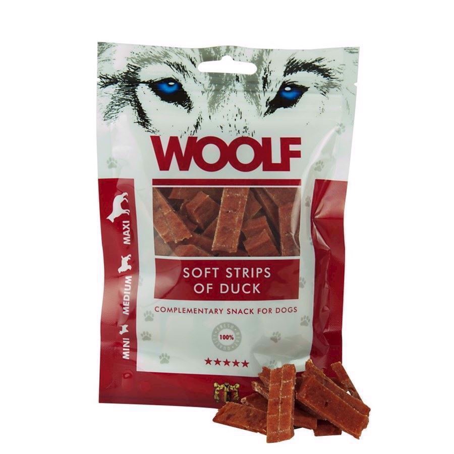 Woolf Andekød Strips – Lækre Kornfri Godbidder til Hunde