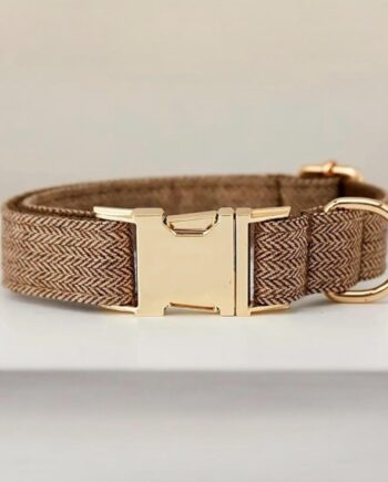 Elegant hundehalsbånd i brun tweed fra By Doodle Dog
